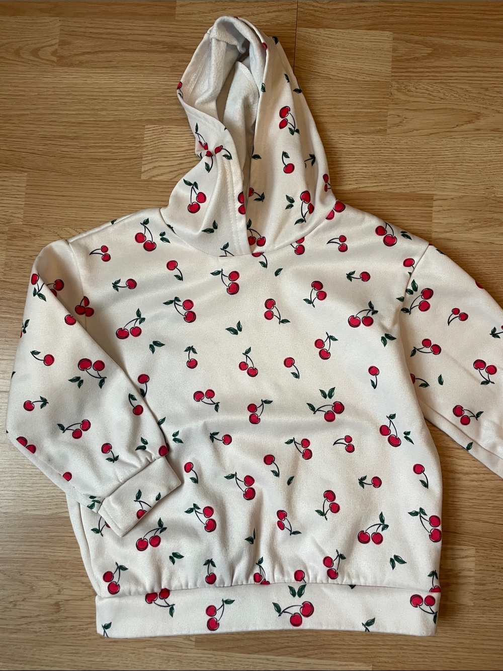 SHEIN Cream Hoodie with Red Cherry Print